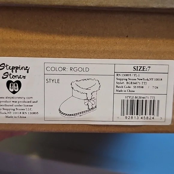 BEARPAW TODDLER GIRL FUR LINED REAL LEATHER ROSE GOLD GLITTER BOOTS SIZE 7 NWT - Picture 14 of 14